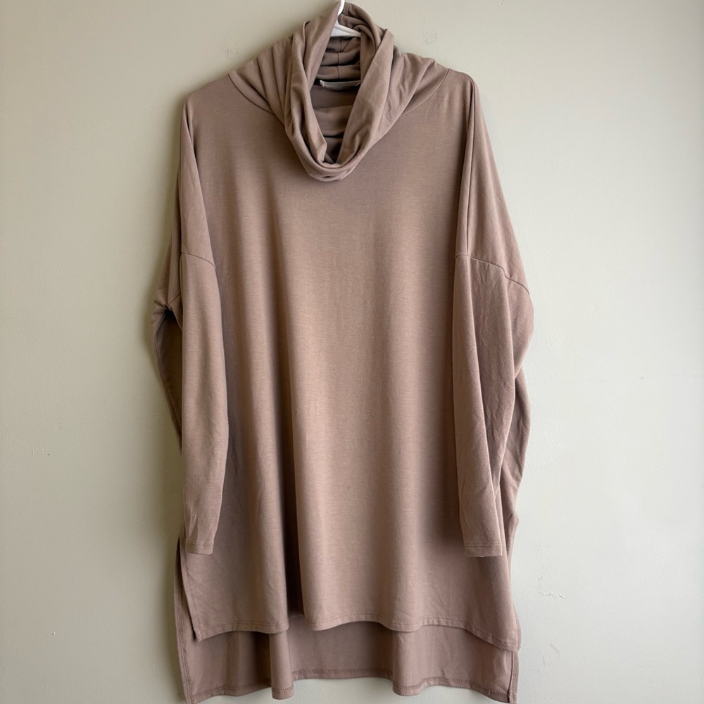 Zenana Taupe Cowl Neck Tunic Sweater Top Oversized Hi Low Medium Boutique